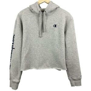 Champion Oversized Boxy Cropped Raw Hem Grey & Navy Sweatshirt Size Small